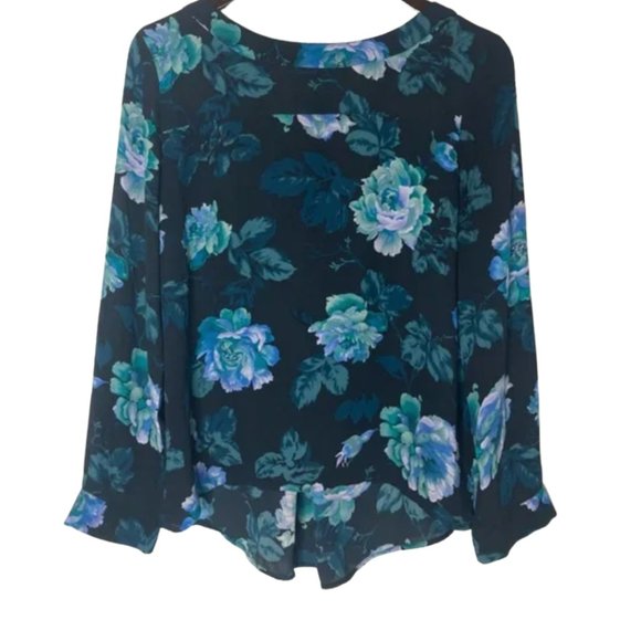 LOFT Tops - Loft	Women's Medium Floral Popover Blouse Navy
